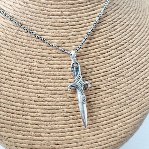 David Yurman Silver Men's Waves Dagger Pendant Amulet & Box Chain 19''-20'' - Picture 1 of 3